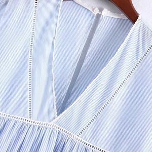 Lace Panel Striped Babydoll Dress